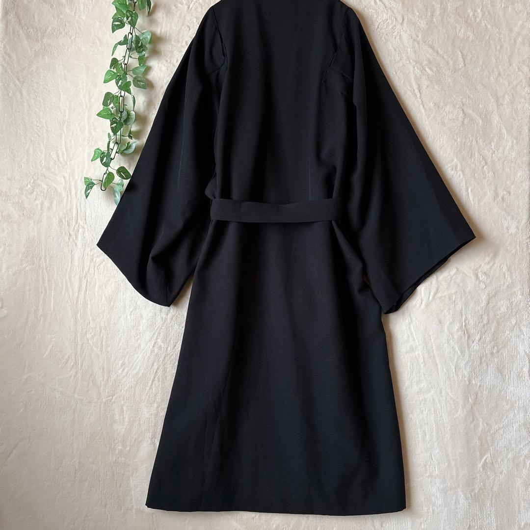 T088美品ハレSQUAREサムエコート和装着物羽織キモノ袖オーバーサイズ黒Ｆ