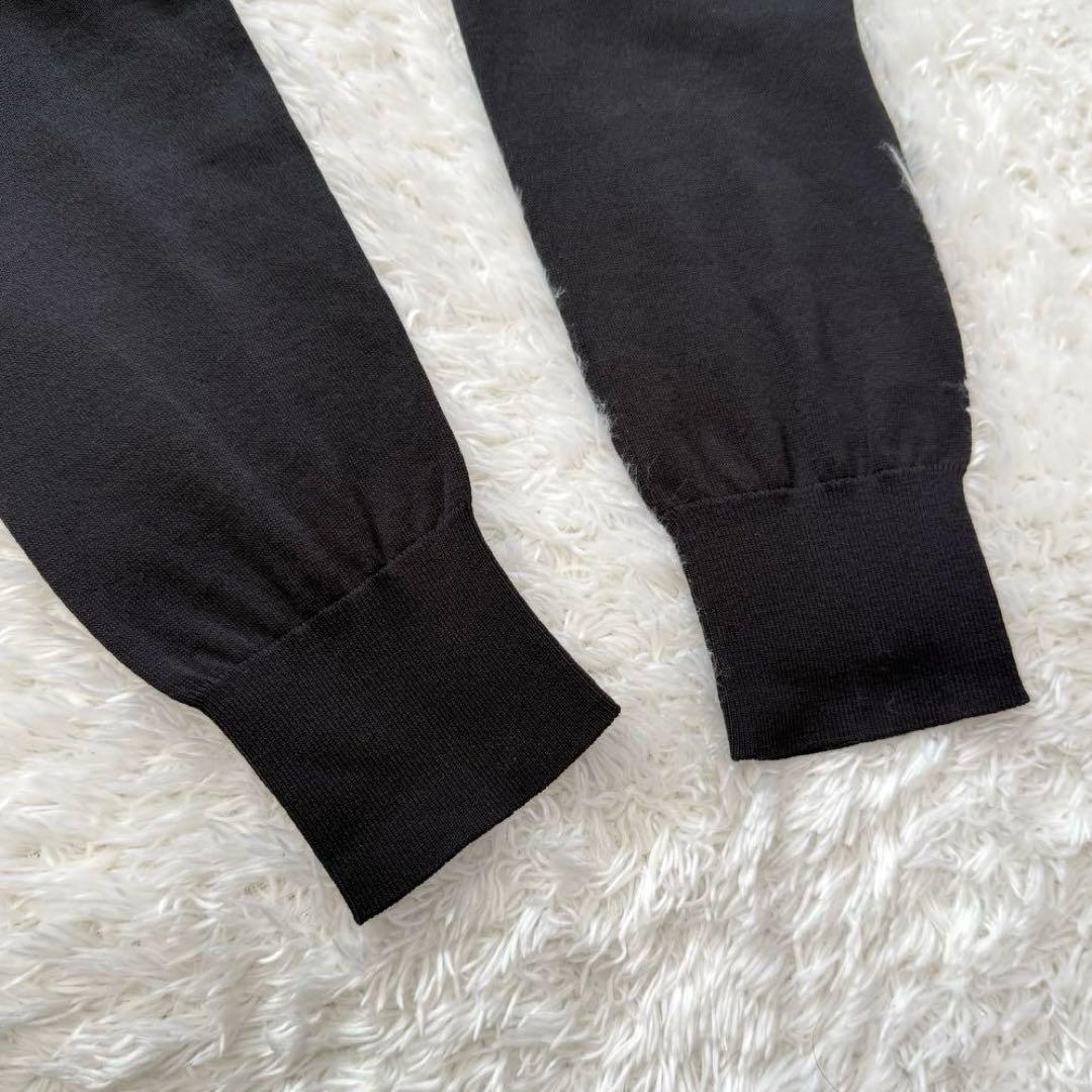 未使用　ドゥロワー 18G コットン Vネック フリル ニット セーター 黒