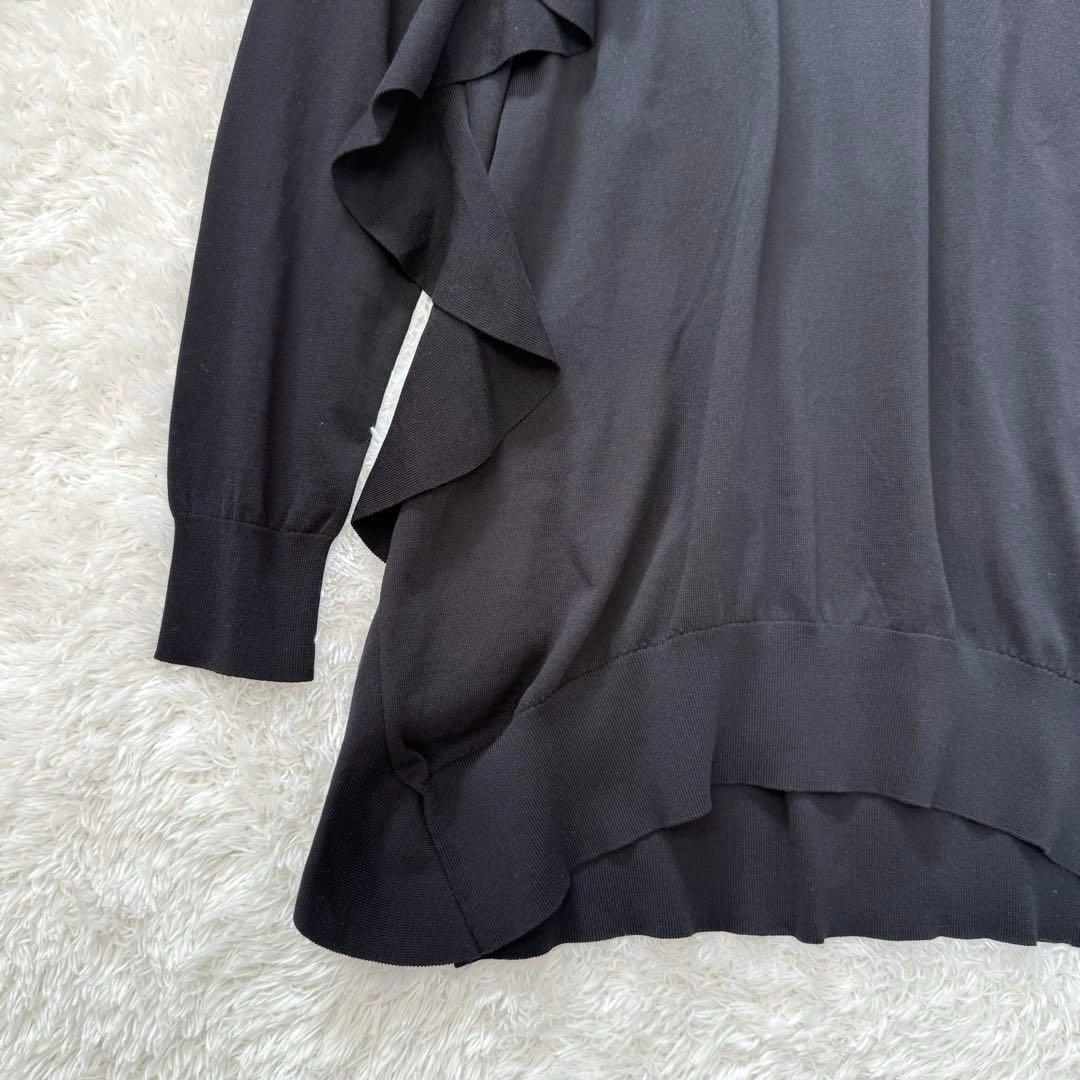 未使用　ドゥロワー 18G コットン Vネック フリル ニット セーター 黒