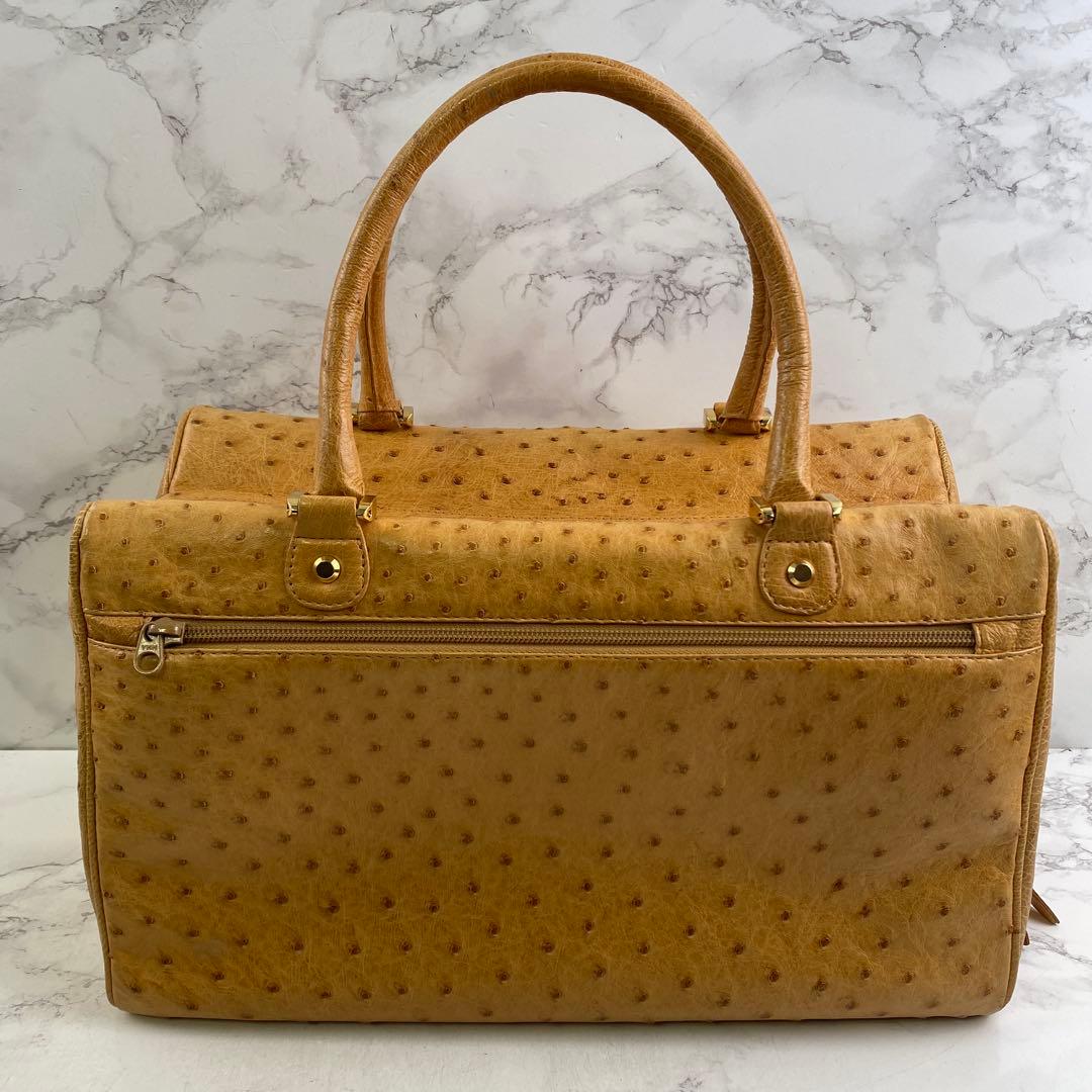 専用 ノーブランド ダチョウ革 オーストリッチレザー スクエア型 ボストンバッグ