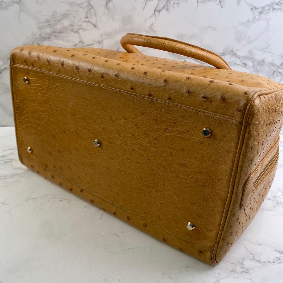 専用 ノーブランド ダチョウ革 オーストリッチレザー スクエア型 ボストンバッグ