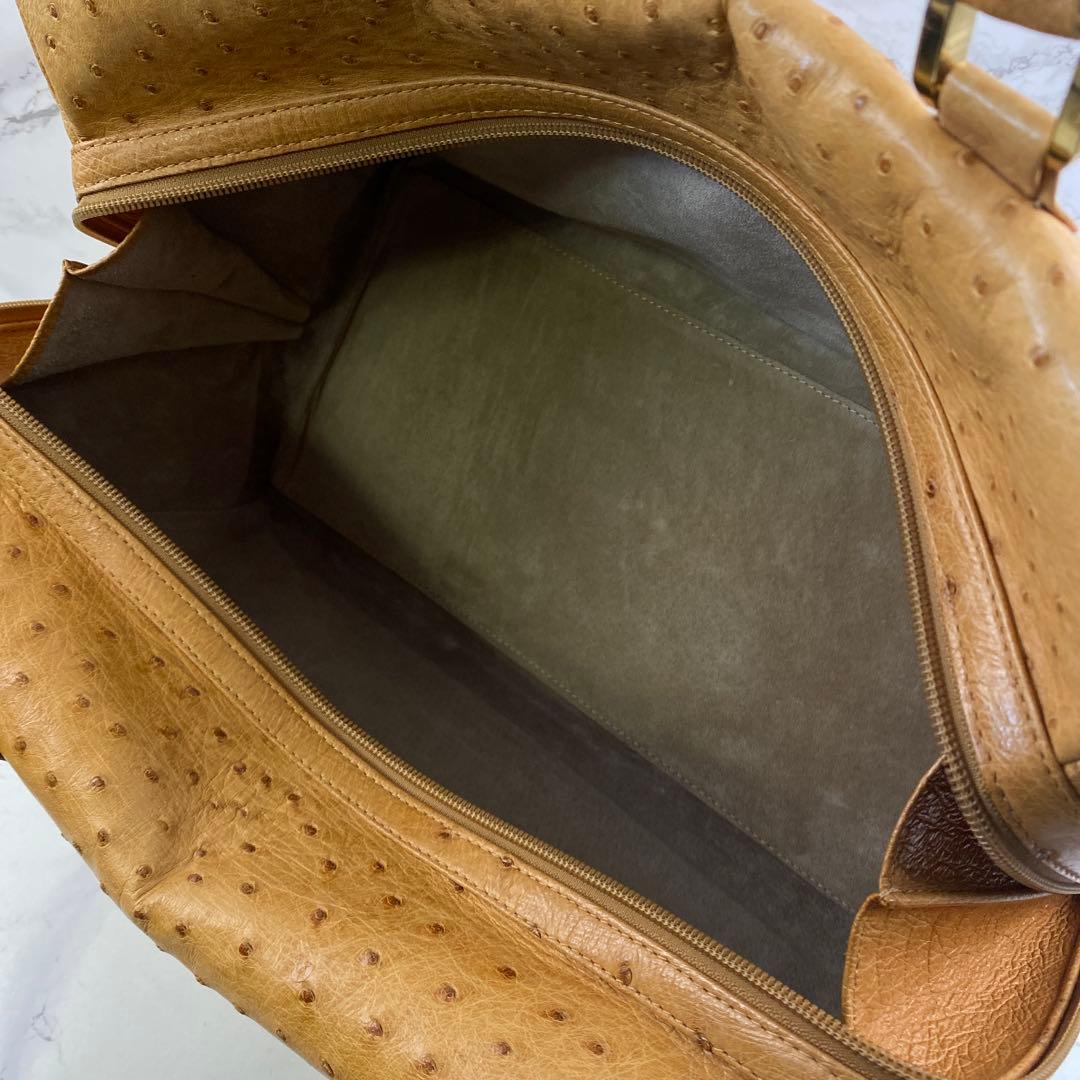 専用 ノーブランド ダチョウ革 オーストリッチレザー スクエア型 ボストンバッグ