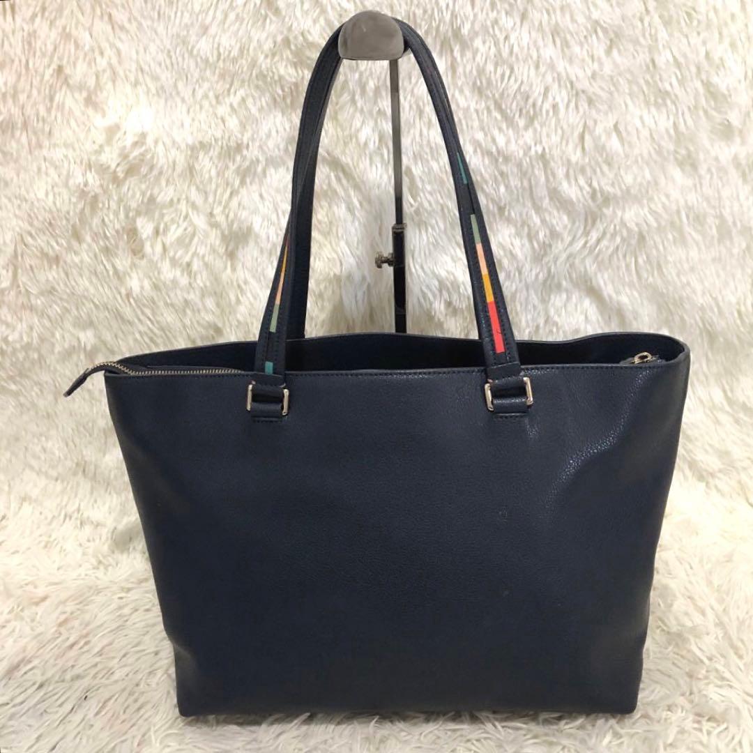 未使用級✨✨ポールスミス レザー　マルチストライプ　トートバッグ ネイビー