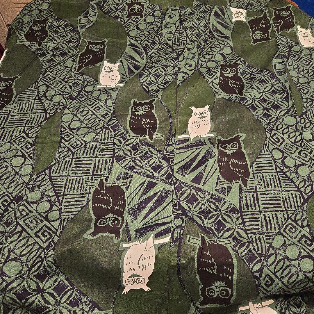 個性的　浴衣　トールサイズ　日本製　フクロウ　ふくろう　アジアンテイスト　緑系