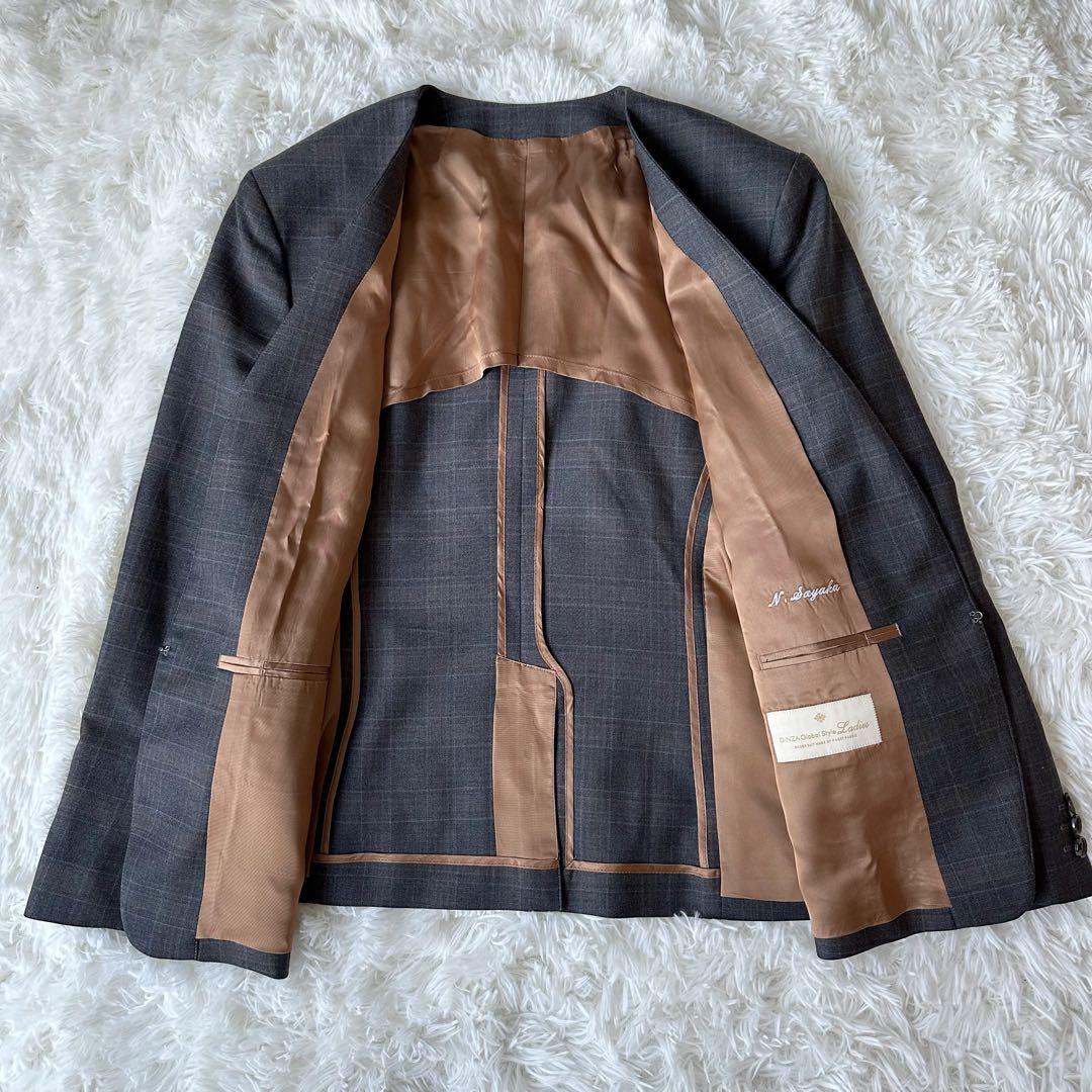 GINZA Global Styleセットアップスーツ グレンチェックノーカラー