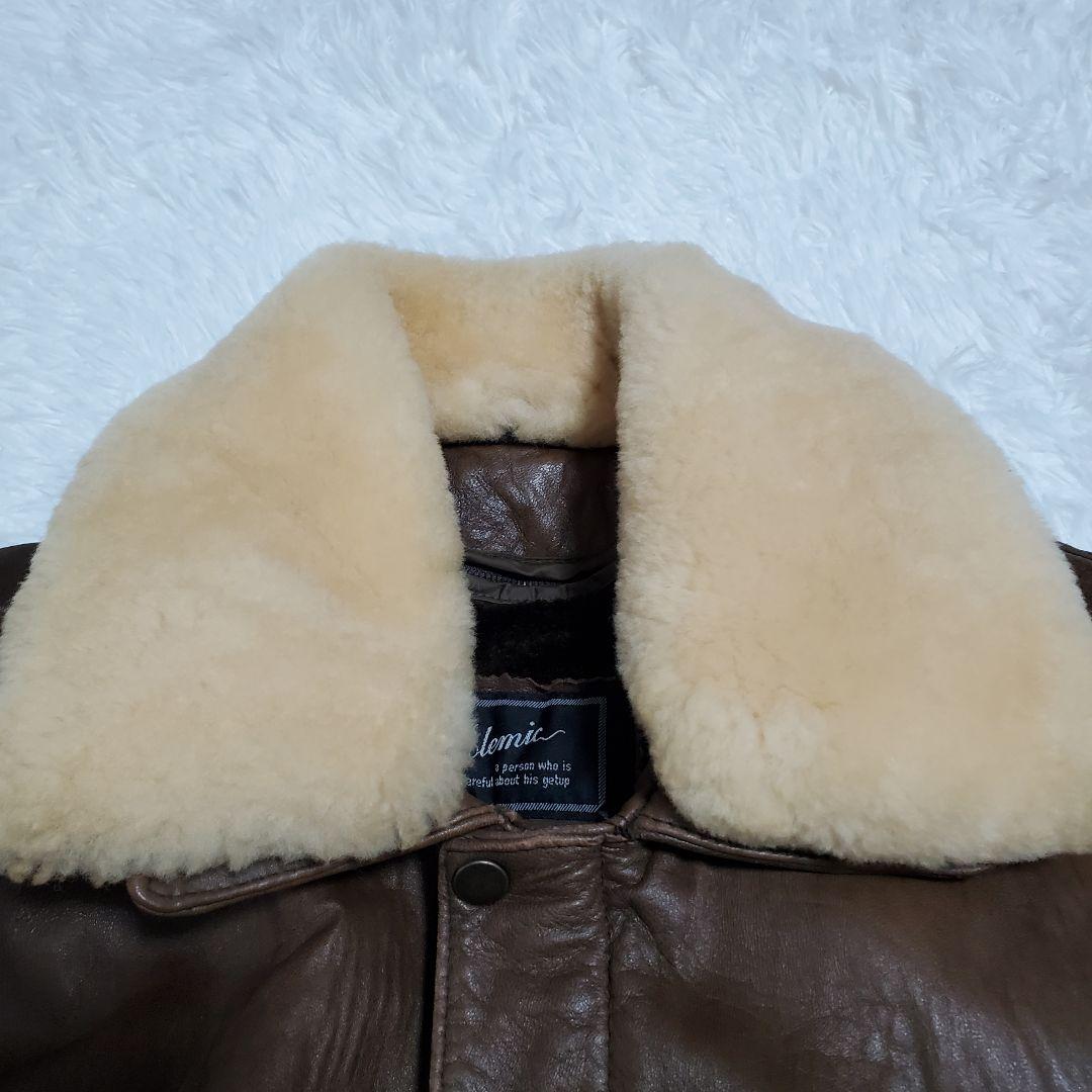 ヴィンテージ　レザージャケット　ライナー　ボア襟　ラムレザー　M　ブラウン