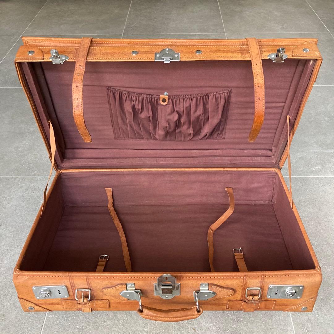 特大 ヴィンテージ 本皮 トランクケース 鍵付き レザートランク レトロ 古道具