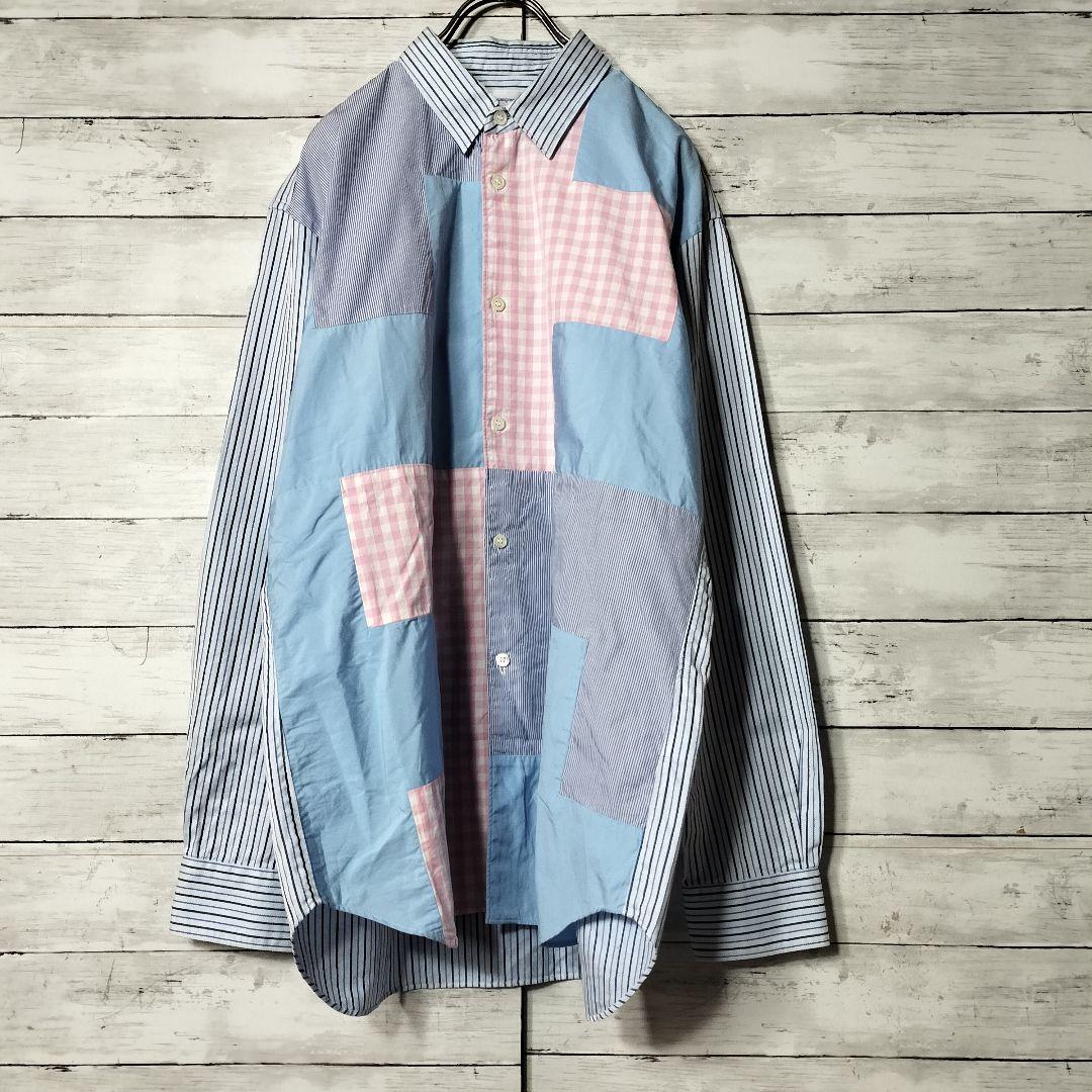 コムデギャルソンシャツ パッチワークシャツ 長袖 ストライプ ドッキング