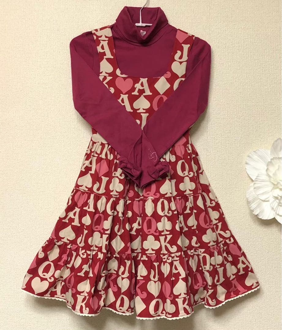 ま*ん様 シャーリーテンプル　復刻版トランプ柄ジャンパースカート　140cm赤×