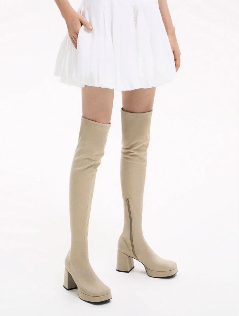 CHARLS&KEITH イービー プラットフォームサイハイブーツ ベージュ39