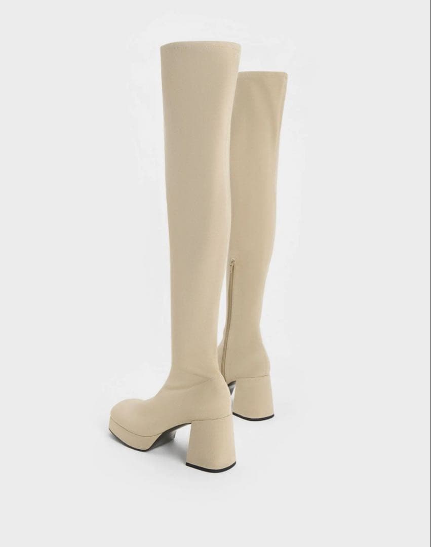 CHARLS&KEITH イービー プラットフォームサイハイブーツ ベージュ39