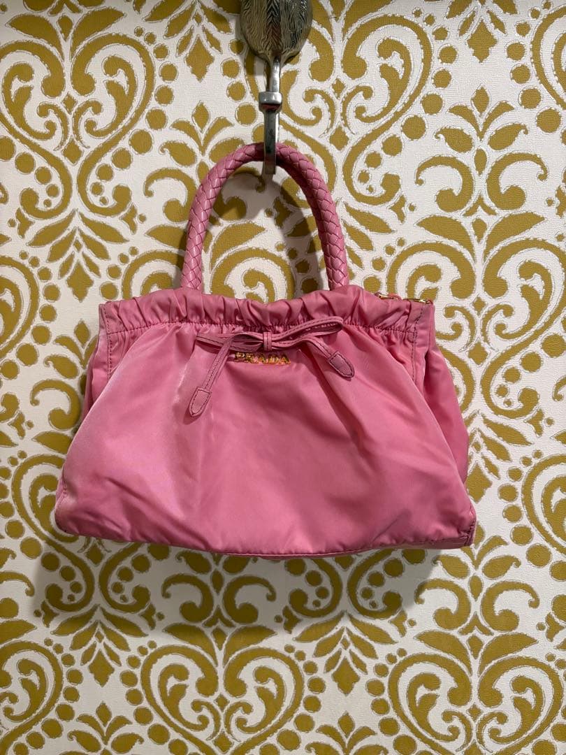 PRADA プラダ 2way ハンドバッグ テスートナイロン ピンク リボン