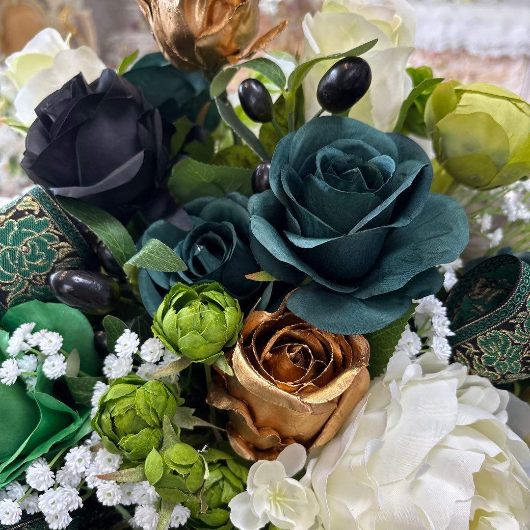 まゆ様特別オーダー商品 濃いグリーンのフラワーアレンジメント・特大サイズ