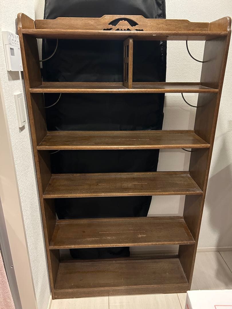 木製 飾り棚 本棚 古道具 アンティーク ビンテージ 透かし彫り 富士山