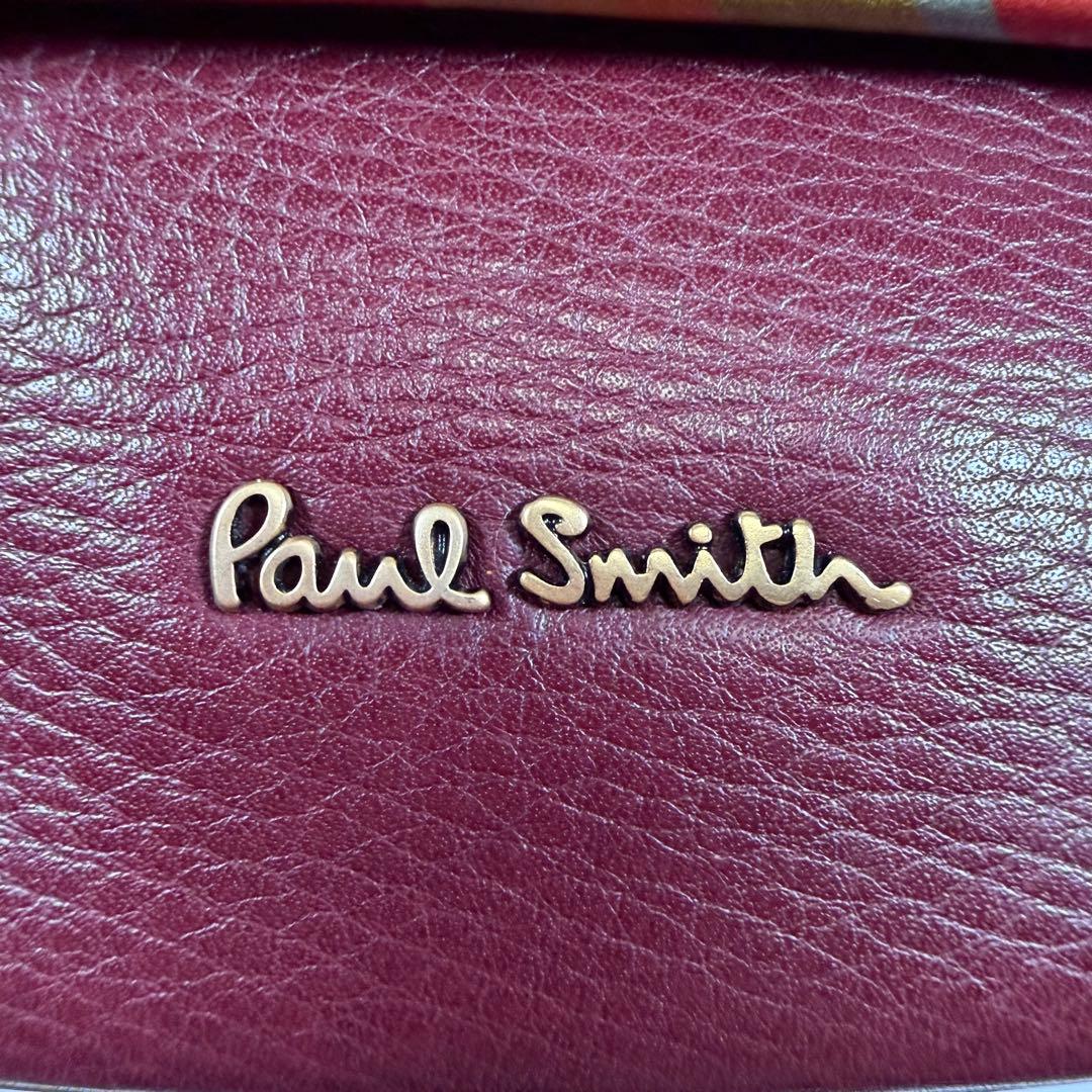 【美品】ポールスミス　ショルダーバッグ　シボ革　マルチストライプ　ボルドー