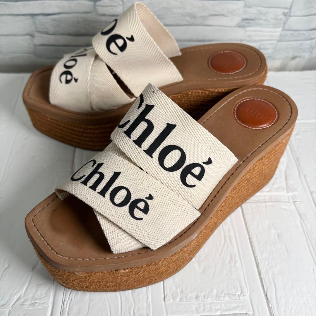 Chloe クロエ　Woodyウェッジエスパドリーユ　ウエッジソール　厚底　ロゴ