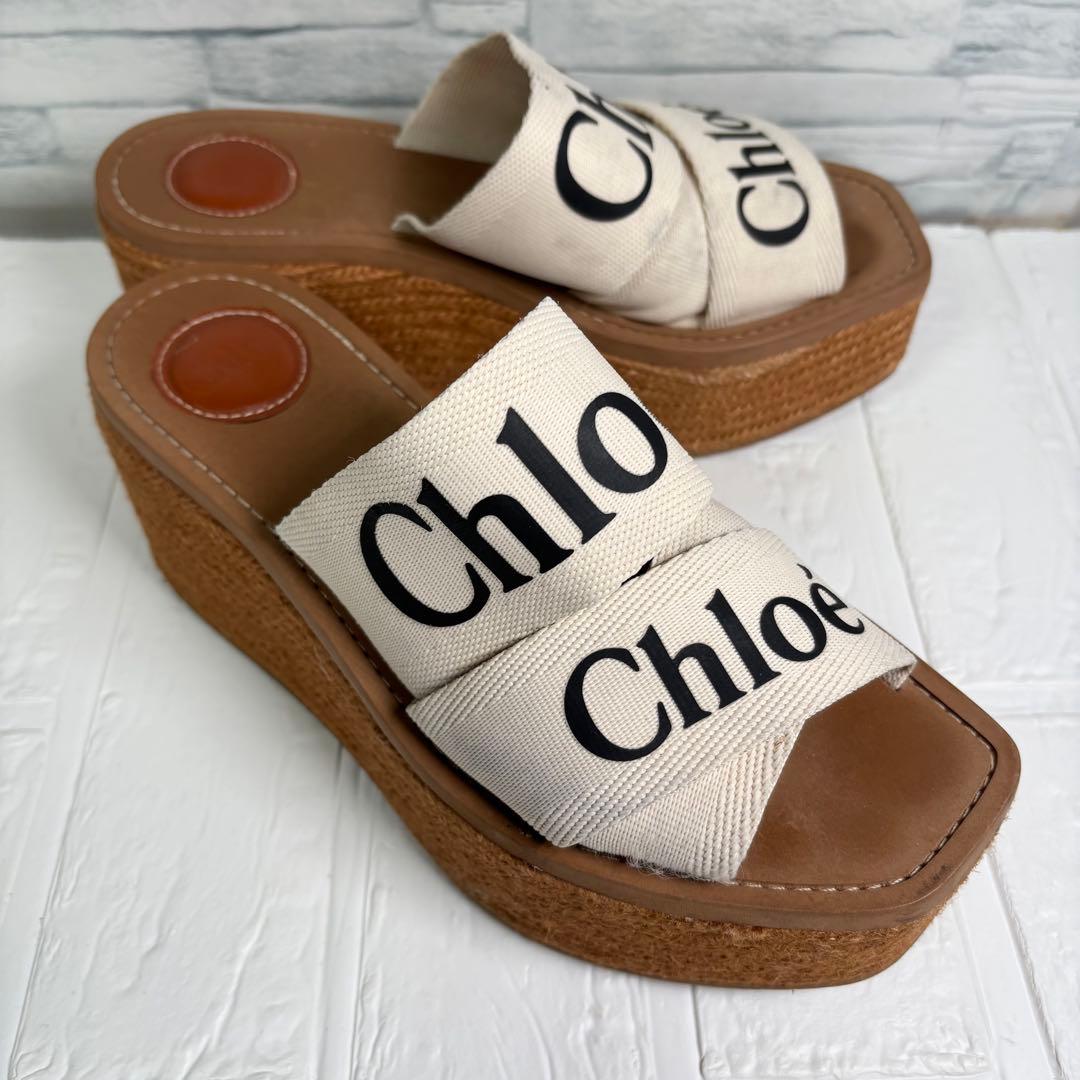Chloe クロエ　Woodyウェッジエスパドリーユ　ウエッジソール　厚底　ロゴ