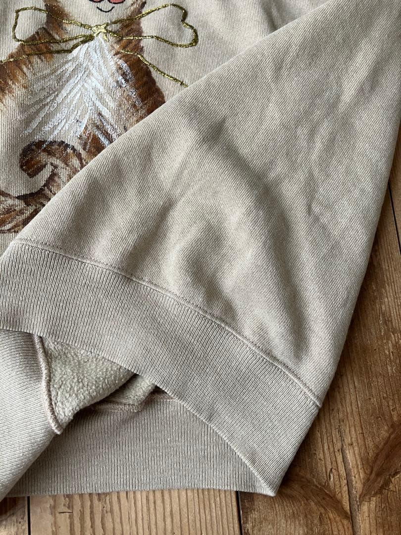 Hanes ヘインズ スエット L 42-44 ベージュ 80s 猫柄 USA製