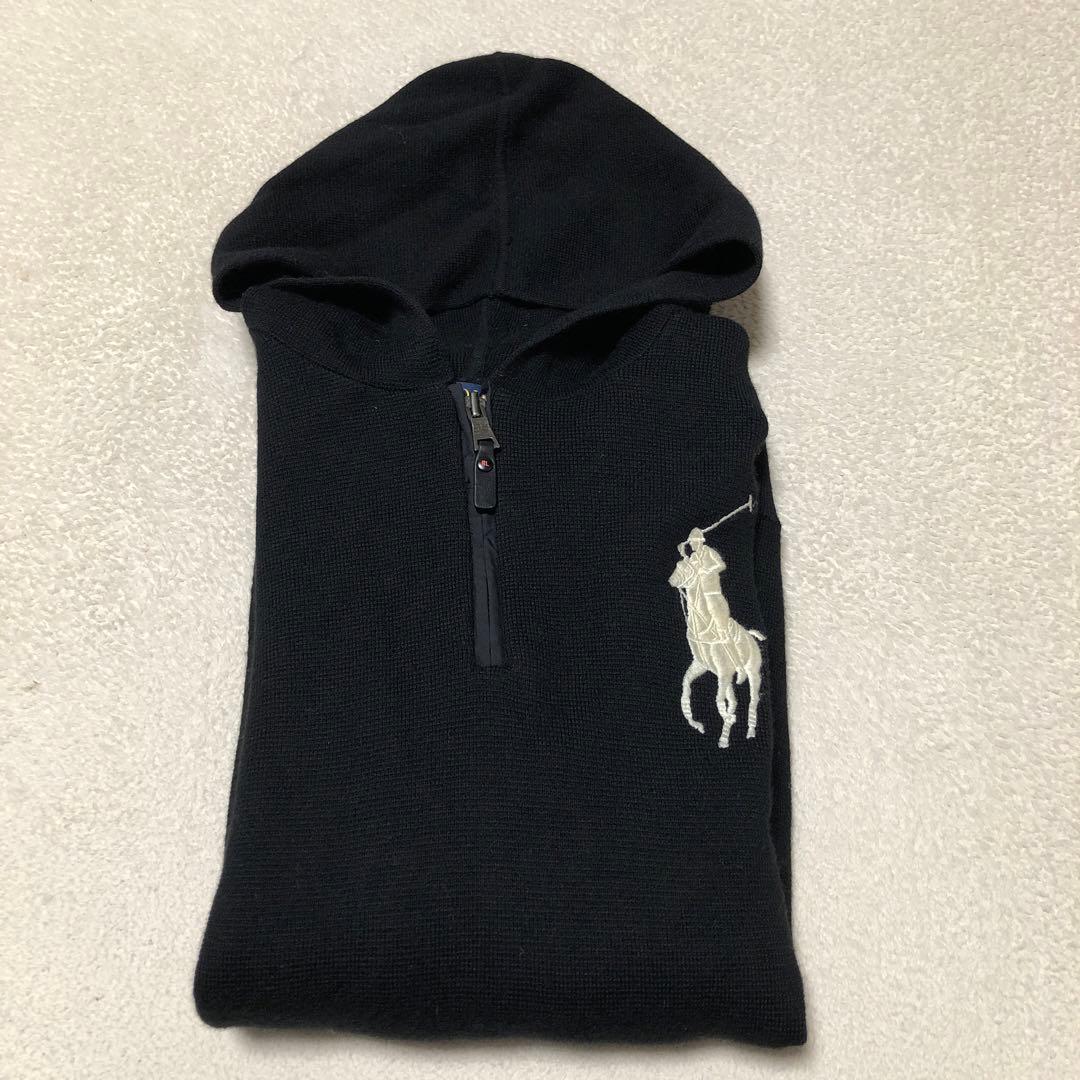 ラルフローレン　ハーフジップ　ウールニット　ビッグポニー刺繍ロゴ　XL18-20