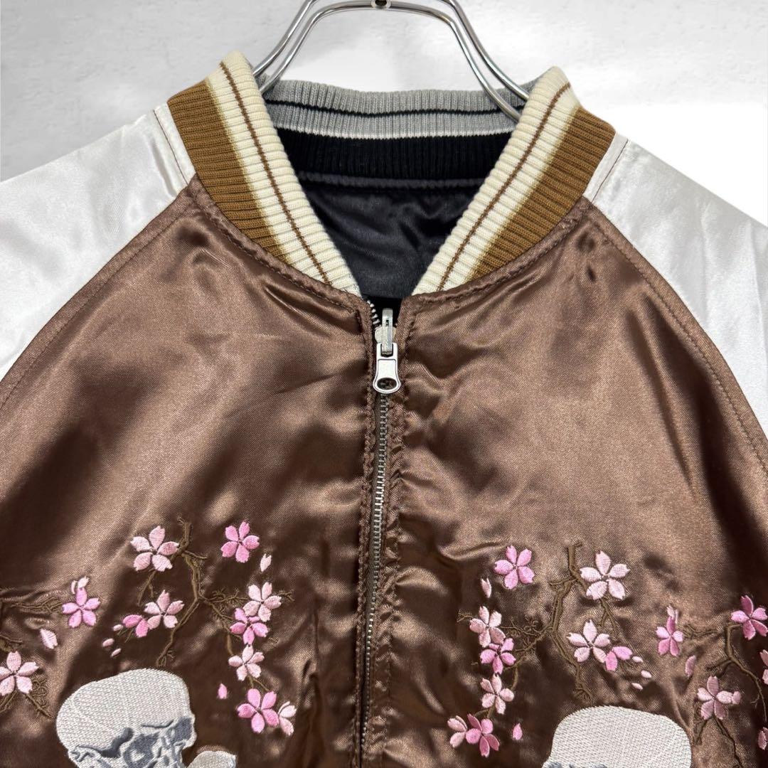 希少スカジャン リバーシブルジャンパー日本地図 鷹刺繍　ドクロ桜　M（a1