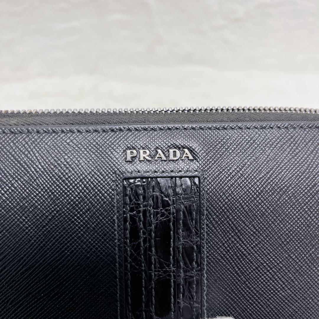 【未使用級】PRADA 長財布 レザー クロコストライプ ギャランティカード付