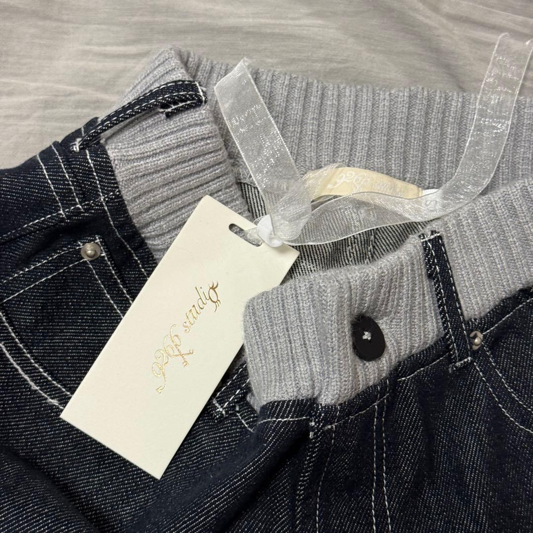 ダークデニム スキニーパンツ リブ裾付き スプライス 個性的 ローライズ