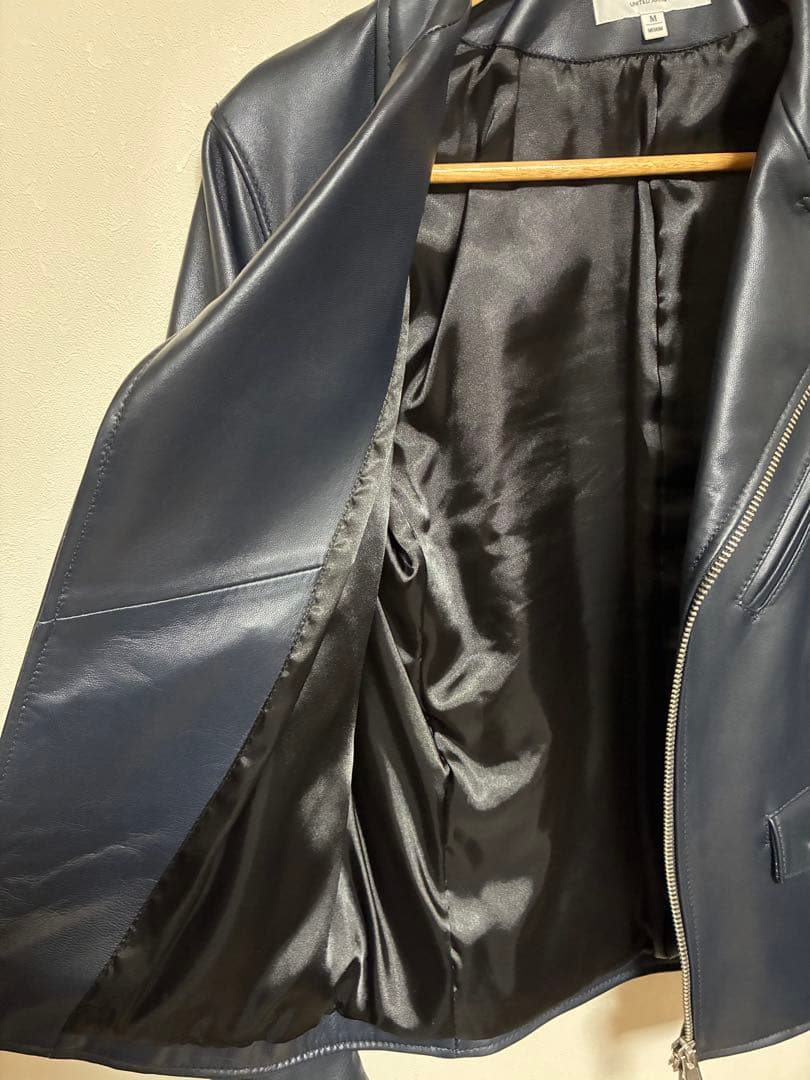 BEAUTY&YOUTH ネイビー レザーダブルライダースジャケット