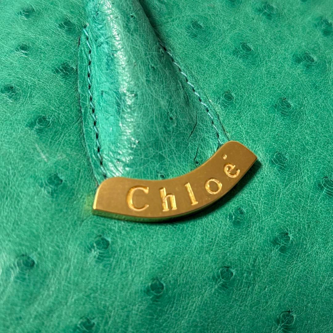 希少　クロエ　ヴィンテージ　オールド　オーストリッチ　ハンドバッグ　ゴールド金具