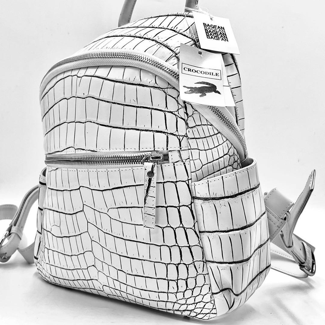 未使用◎BAG FAN バニラ 目地染め クロコダイル リュック 鰐革 リアル