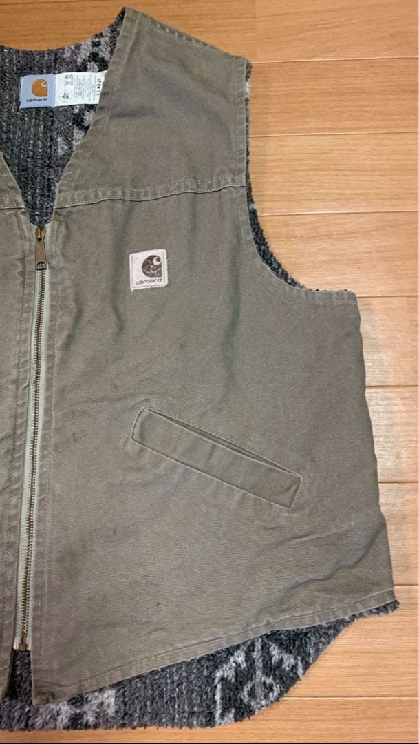 USA Carharttダック地ベスト 裏地ネイティブ柄 ボア ライナーXL