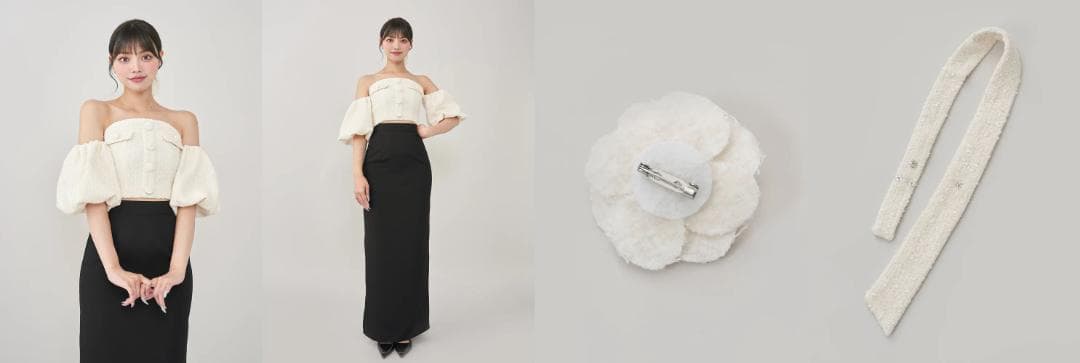 ダーリッチ darich ホルターネックオフショルツイードトップス ホワイト