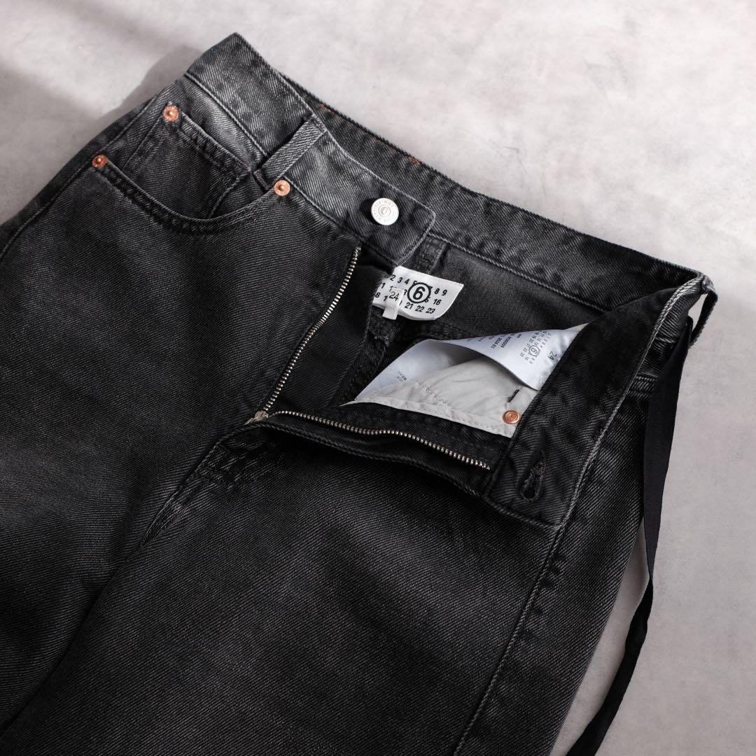 美品 MM6 ブラックデニム ラップパンツ 近年モデル ワイド 24ss
