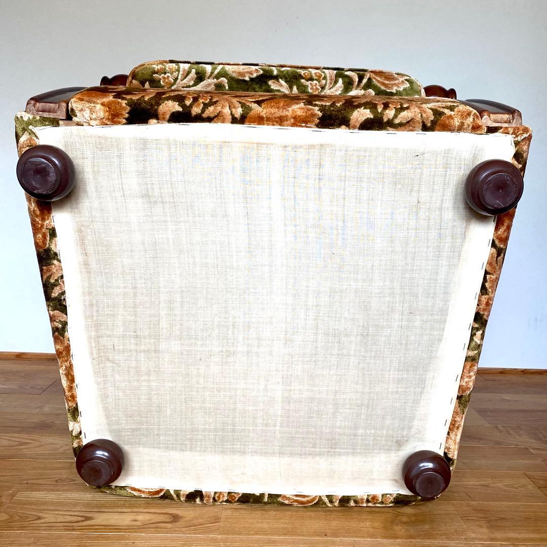 昭和レトロ オールド カリモク 金華山 1人掛け ソファー 花柄 ベロア ②