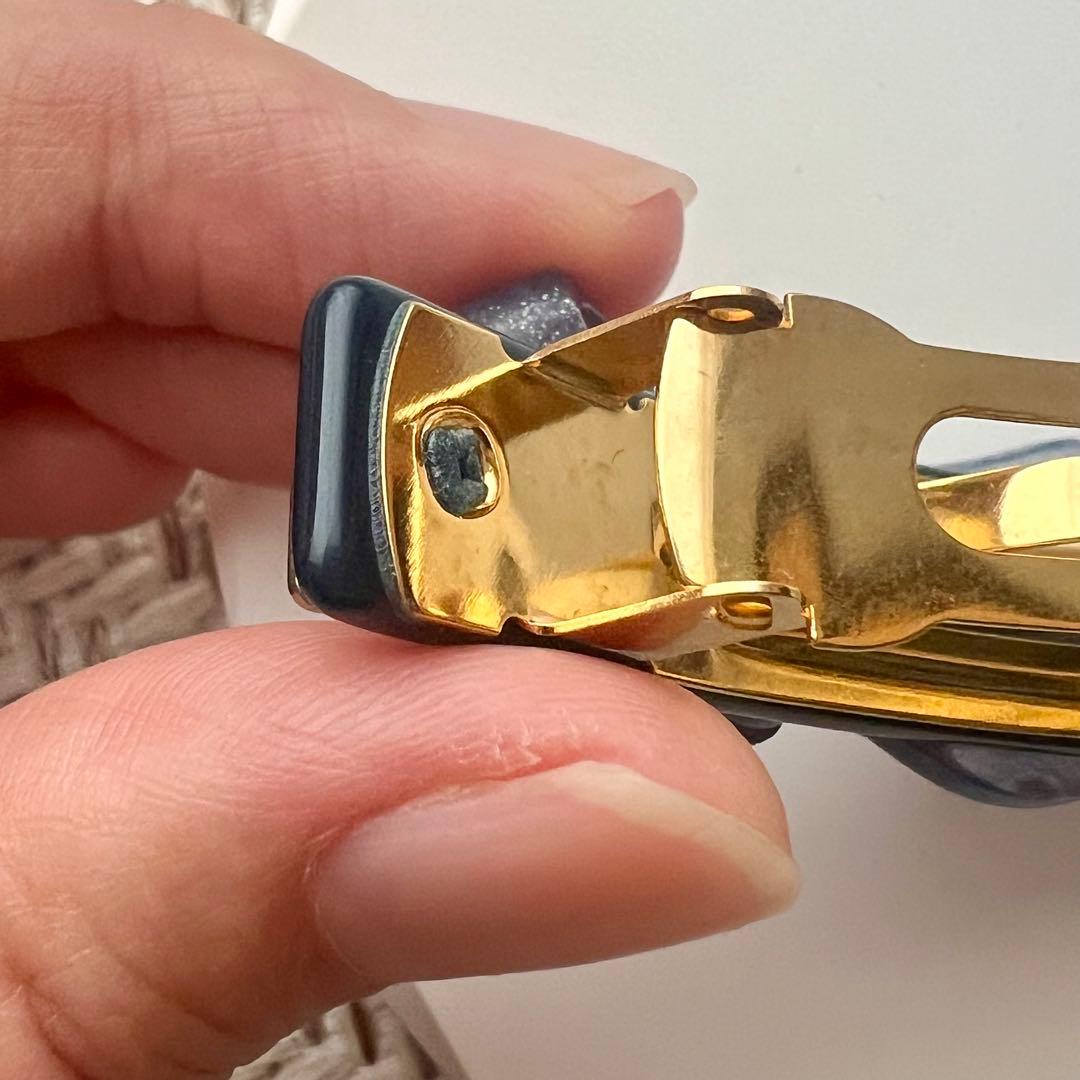 【新品未使用】alexandre de paris リボン　バレッタ　ネイビー