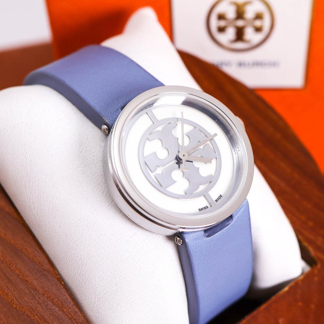 稼働 TORY BURCH 腕時計 ラウンド カーフレザー ロゴ文字盤 1908