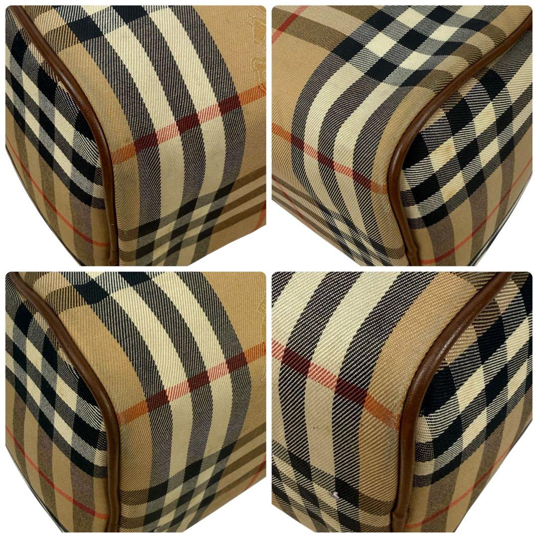 【美品】バーバリー 月桂樹 ミニボストンバッグ キャンバス ノバチェック ホース