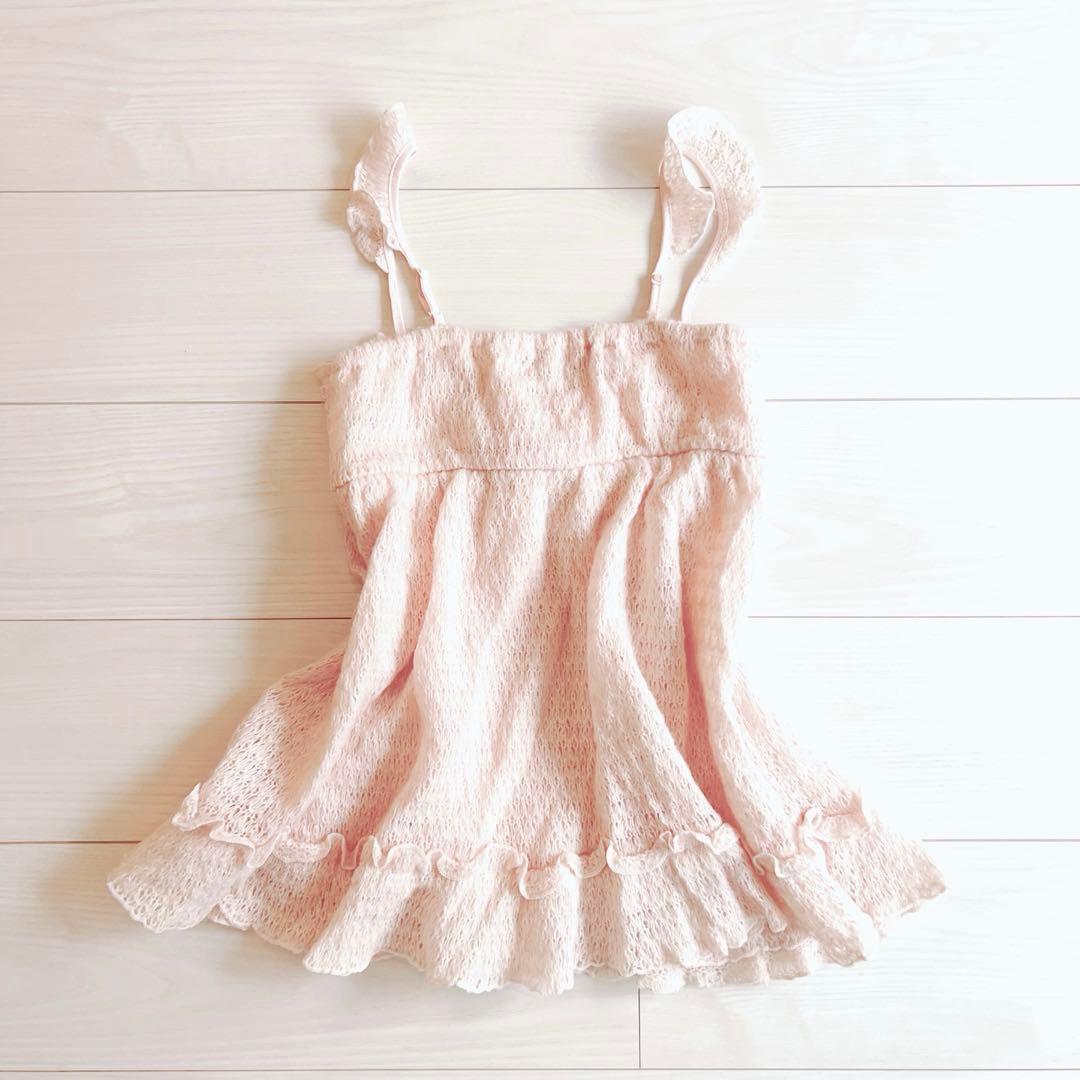 リズリサ コーラルピンク系 リボン フリルキャミソール