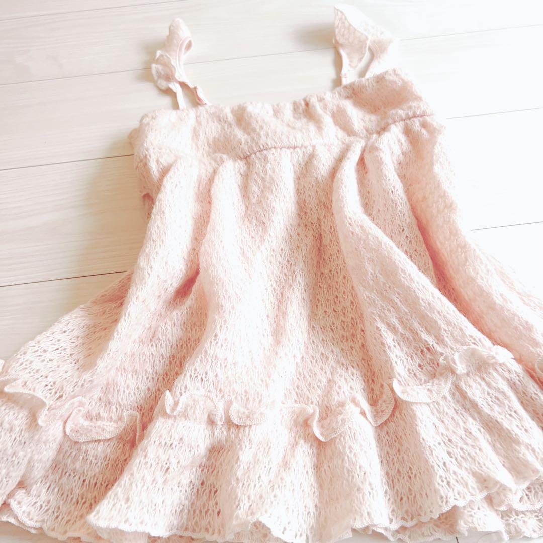 リズリサ コーラルピンク系 リボン フリルキャミソール