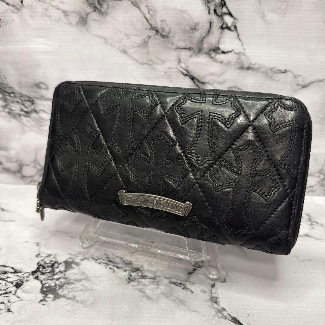 (極美品)大人気、クロムハーツ、長財布、ラウンドジップ、クロスパッチ、人気色、黒