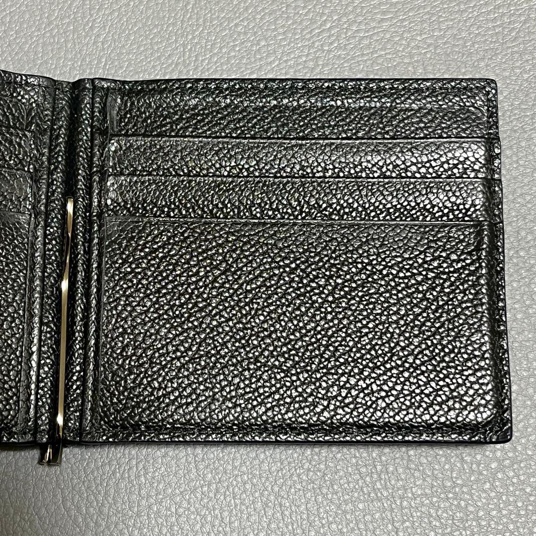 【未使用級】プラダ マネークリップ シボ ロゴ 金具 レザー ネイビー 黒 財布