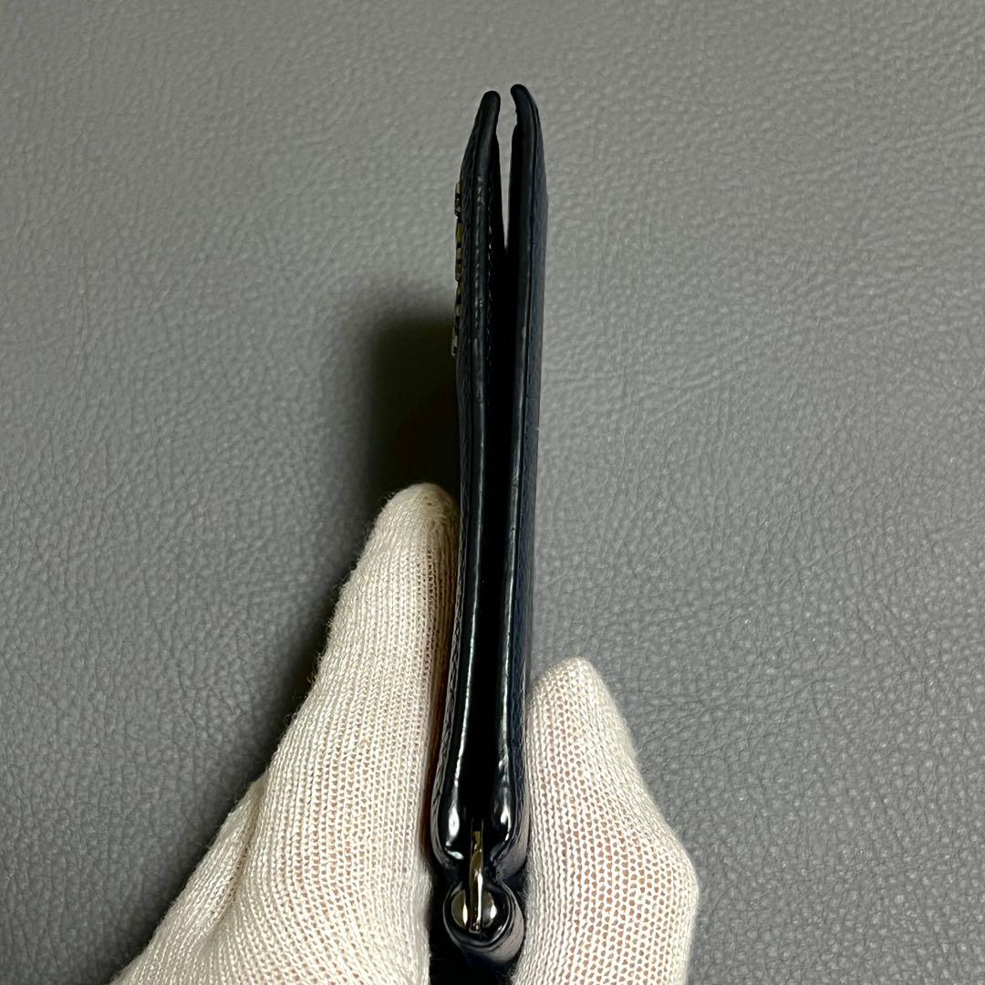 【未使用級】プラダ マネークリップ シボ ロゴ 金具 レザー ネイビー 黒 財布