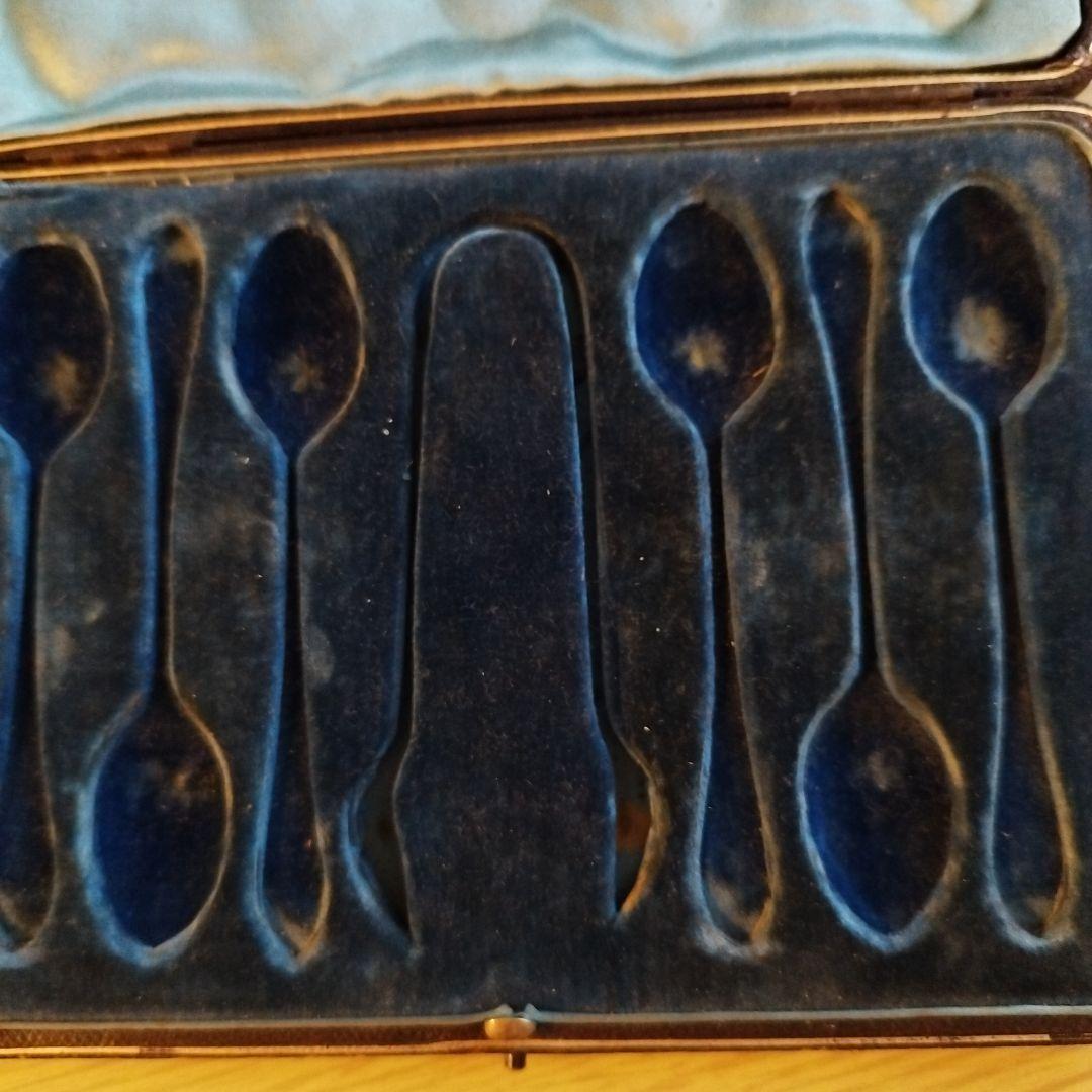 英国アンティーク　純銀製スプーンセット 6本+トング