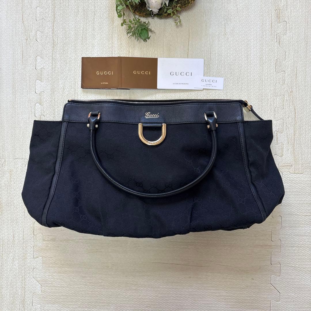 GUCCI グッチ　レザー×キャンバス地　ゴールド金具