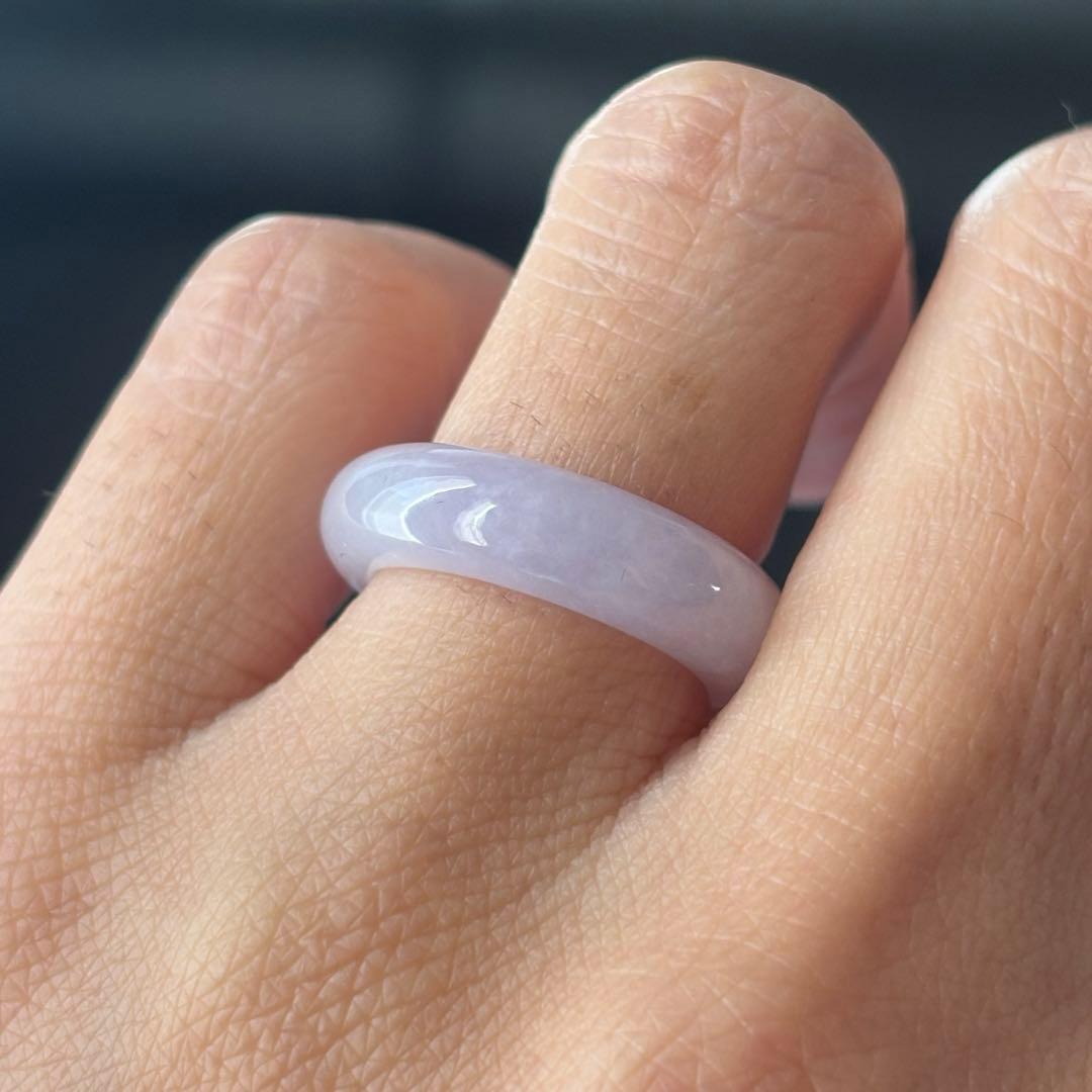 ミャンマー産 天然本翡翠　氷種　ラベンダー色 くり抜きリング　8号