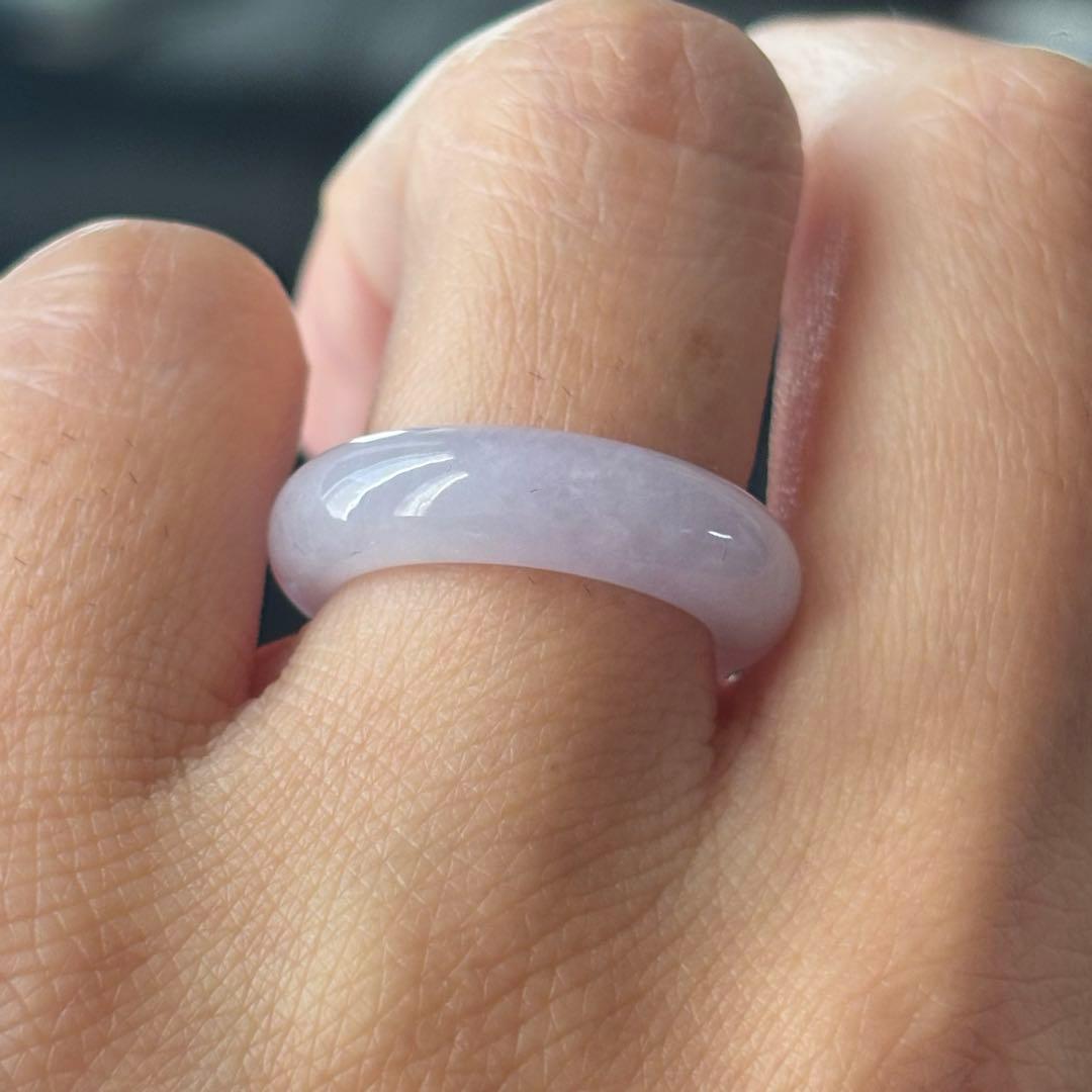ミャンマー産 天然本翡翠　氷種　ラベンダー色 くり抜きリング　8号