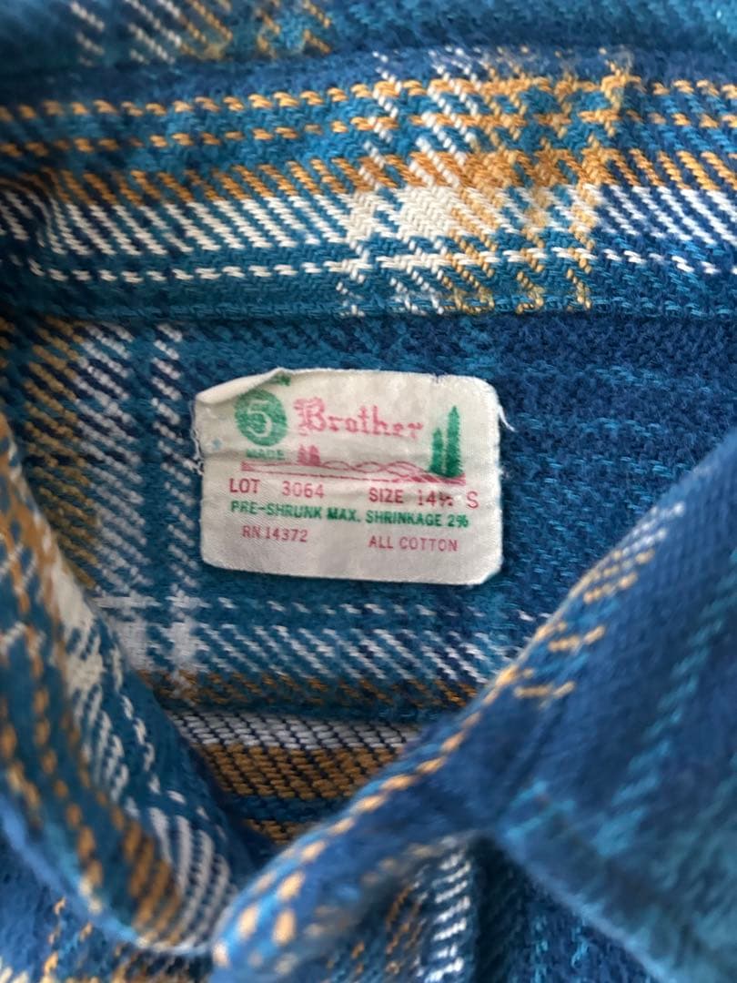 60s’ FIVE BROTHER ネルシャツ 森タグ　好配色 ブルー 美品