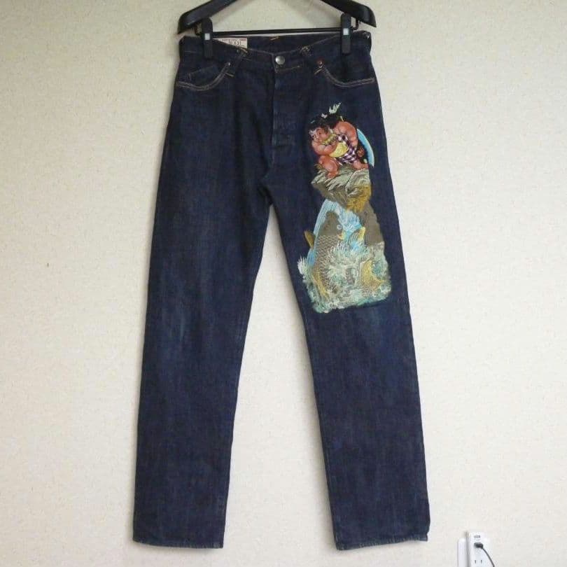 sa　エビス　EVISU　デニムパンツ　インディゴ　カモメ　刺繍　W31