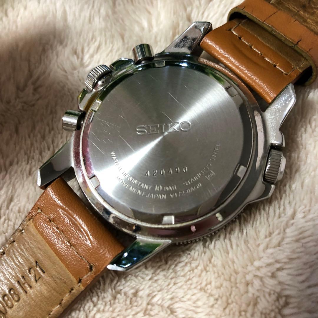 SEIKO セイコー　ソーラー腕時計　クロノグラフ　レザーベルト　メンズ