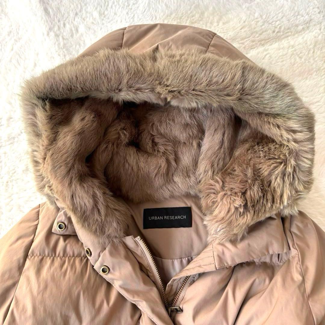 アーバンリサーチ　ラビットファーフード　ストレッチダウンコート　ベージュ