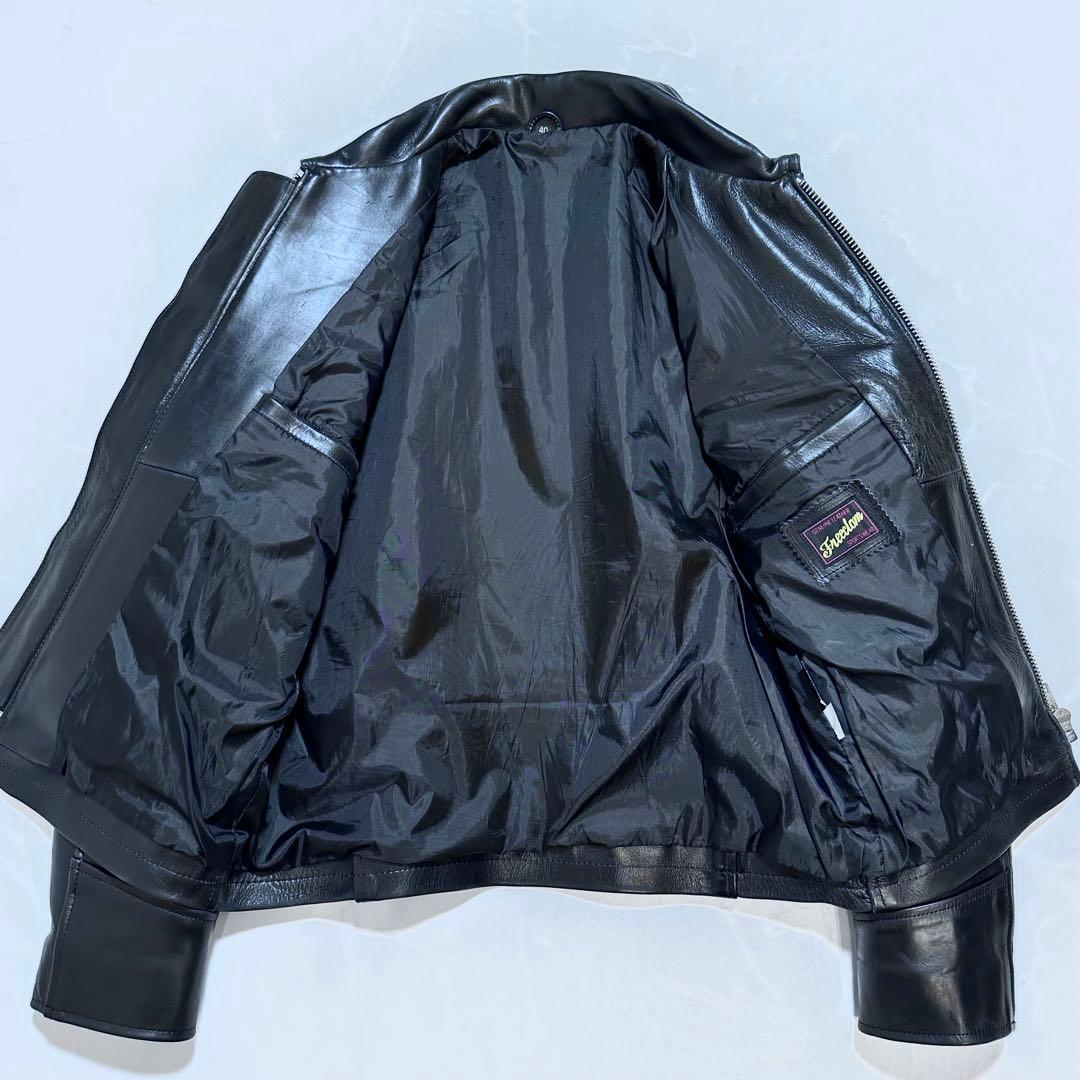 フリーダム シングルライダースジャケット バイクウェア メンズ 牛革 黒 L相当